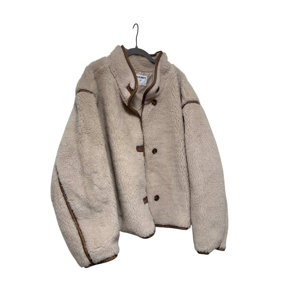 Old Navy Sherpa Fleece Jacket Women’s XXL Cream Button Front Cozy Teddy Coat - Picture 3 of 11